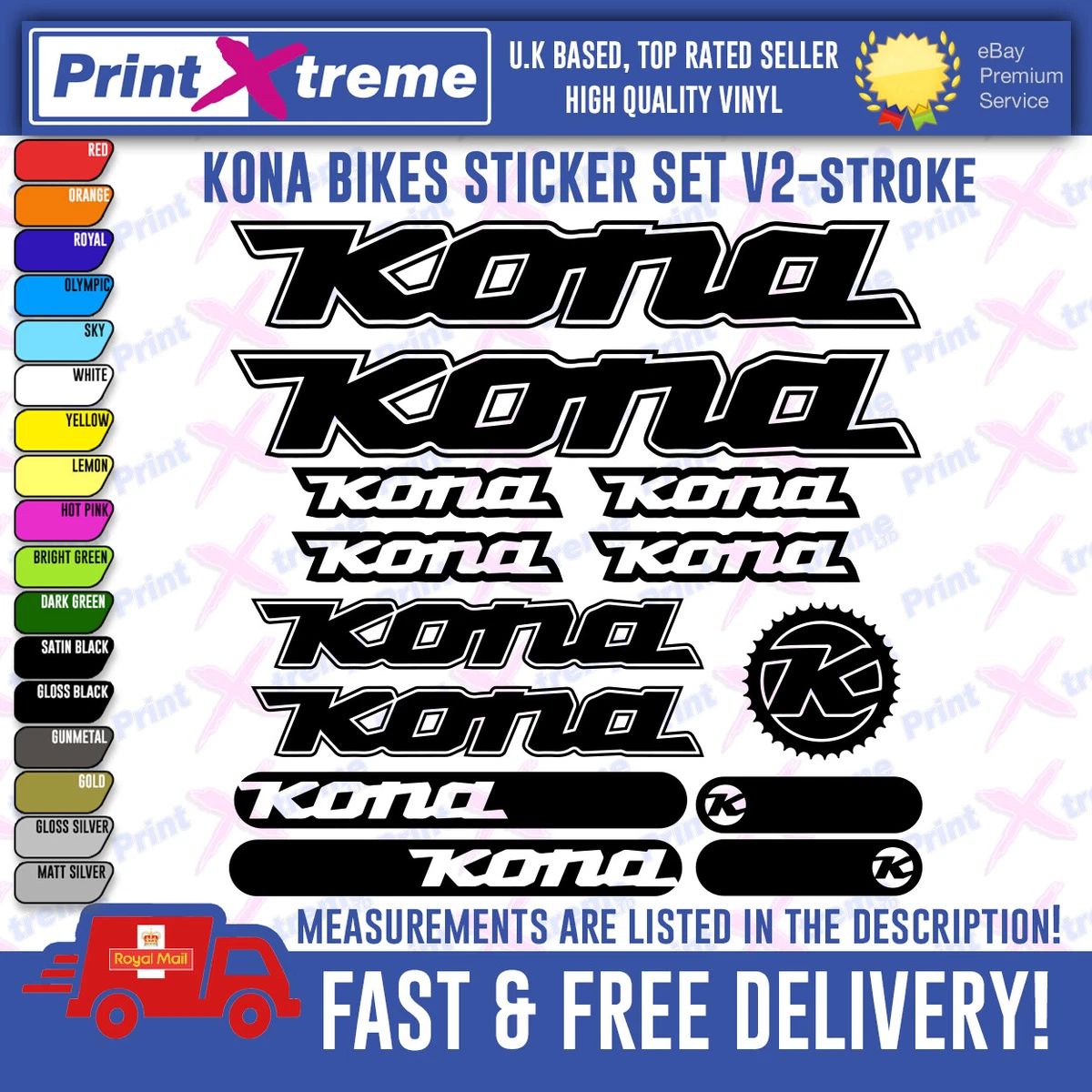 2 Stickers Décalques Kona Logo – VTT DH AM XC CX Enduro – Vinyle Brillant