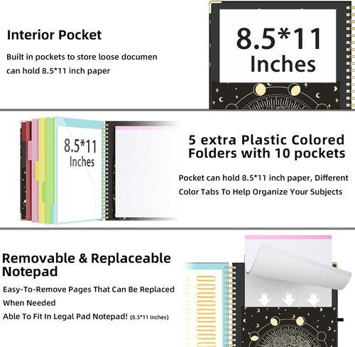 Clipboard Folio with Notepad - Letter Size - 5 Folders with 10 Pockets - Elas... - Picture 5 of 8
