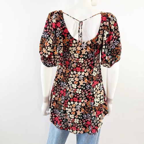 Free People Floral Tunic Top Size S Puff Sleeve Casual Bohemian Peasant Hippie - Picture 6 of 9