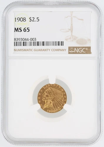 1908 Liberty Head Quarter Eagle NGC MS65 $2.5 Philadelphia Minted Gold Coin