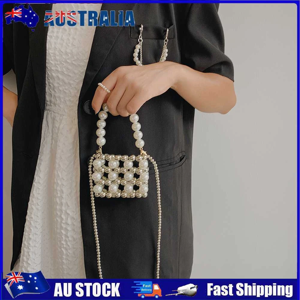 AU Lady Pearl Beaded Mini Tote Handbag Women Square Banquet Party