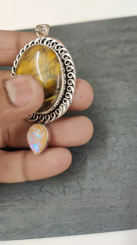 Tiger Eye Gemstone Pendant Handcrafted Partywear Jewelry 2.87" - Video 1 of 1