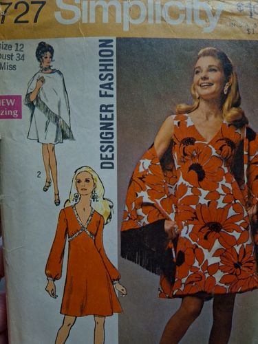 Dress High Waist Shawl 12 Simplicity 8727 Sewing Pattern Cut VTG Designer V Neck - Picture 1 of 7