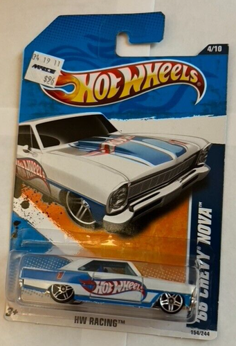 2011 Hot Wheels #154 HW Racing 4/10 '66 Chevy Nova White Variant w/old HW Logo