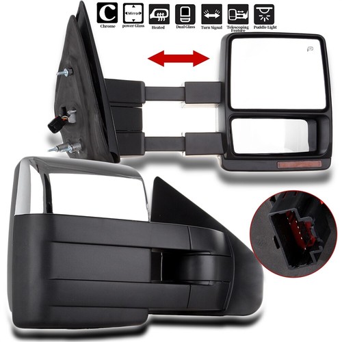For 07-14 Ford F150 Truck Towing Mirrors w/ Chrome Power Heated Turn Signal Pair