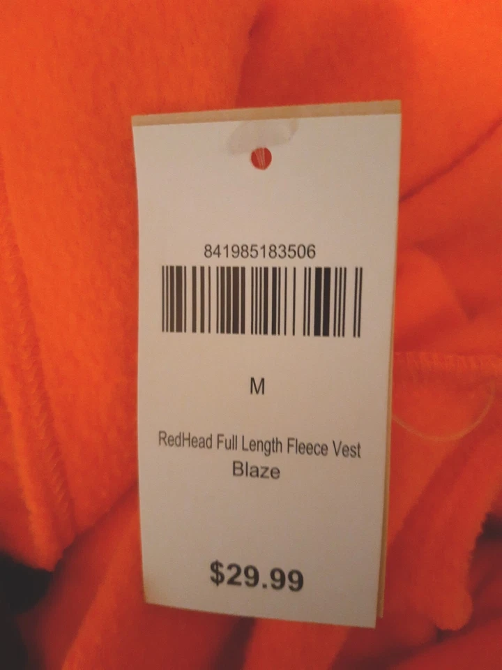 RedHead Men’s Full Fleece Vest Blaze Fluorescent Orange Size Med Hunting Fishing - Image 2 of 3