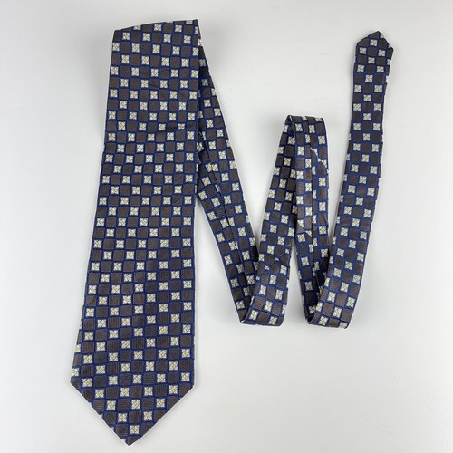 Nautica Mens 100% Silk Tie Blue Geometric Floral Made in Costa Rica - Picture 3 of 7