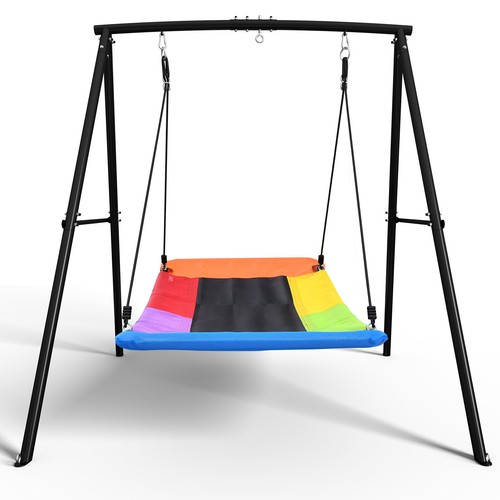 440lb Heavy Duty Swing Set Metal Frame for Backyard Kids with 60" Platform Swing - Picture 15 of 33