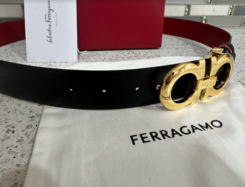 NEW ADJUSTABLE REVERSIBLE RED/BLACK SALVATORE FERRAGAM0 BELT GOLD BUCKLE - Picture 8 of 10