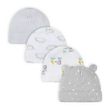 Gerber  Size 0-6M 4-Pack Baby Animals Caps in Grey