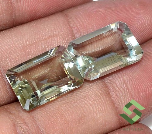 Natural Green Amethyst Octagon Cut Pair 16x12 mm 18.17 CTS Untreated Loose Gems - Picture 1 of 7