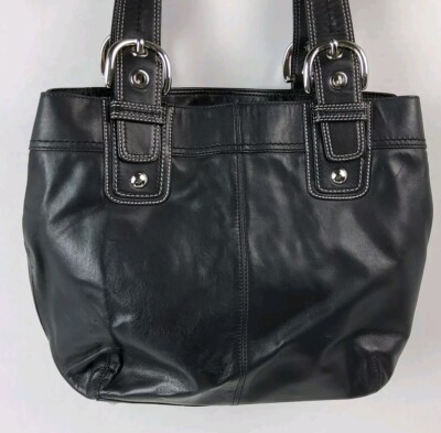 バッグ Coach Soho Black Leather Satchel Bag COACH Vintage SOHO Satchel Buckle Flap Cowhide Leather Bag