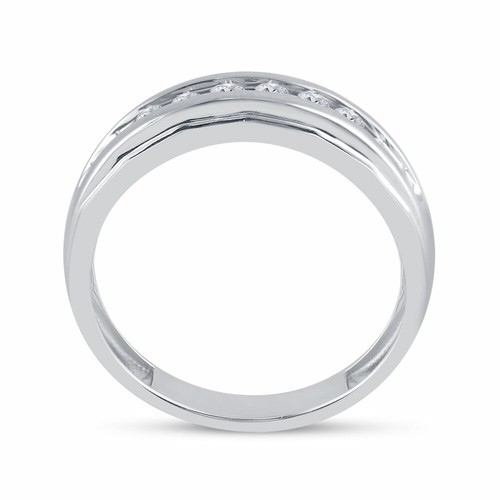 14kt White Gold Mens Round Diamond Wedding Band Ring 1/4 Cttw - Foto 3 di 4