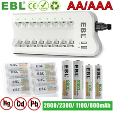 EBL AAA AA Ni-MH Rechargeable Batteries / 8 Slot Battery Charger OptionalLot
