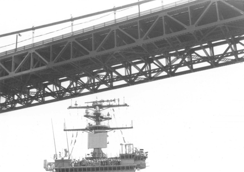 Navy Ship Under Bridge Unidentified Vintage Photograph P063 - Picture 1 of 2