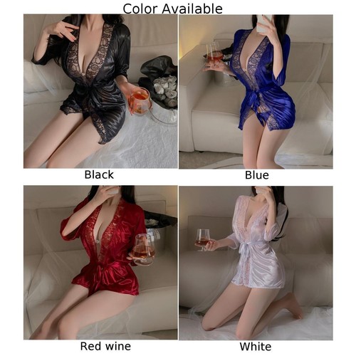 Sexy Women Ladies Lace Lingerie Sleepwear Dress Satin Silk Nightdress Robe Soft - Picture 2 of 15