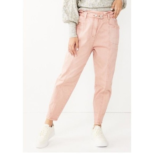 NWT SO Paperbag Waist Twill High Rise Utility Pants Pink Juniors Size 1