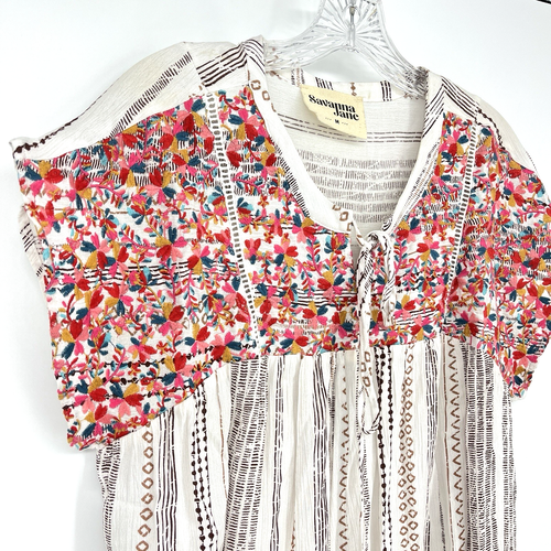 Savanna Jane Embroidered Floral Blouse Size Medium Bohemian Colorful Light - Picture 2 of 6