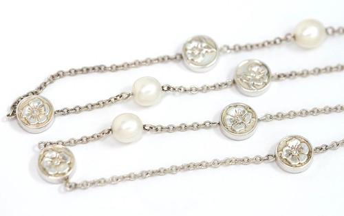 Tiffany & Co. Nature Roses Flower Pearl Long Necklace 33" Silver 925 Auth w/Bag - Picture 4 of 7