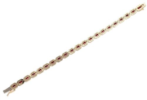 6.72ct Natural Round Diamond 14k Yellow Gold Ruby Anniversary Tennis Bracelet - Picture 3 of 3