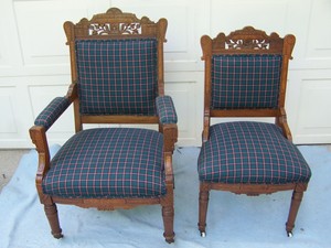 PAIR-VICTORIAN-WALNUT-PARLOR-UPHOLSTERED-CHAIRS-C-1850-EXCELLENT-CONDITION-1162