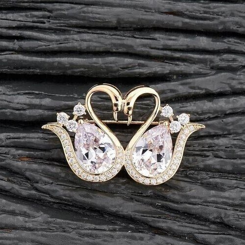 Alternate view of Pear Cut Simulated Diamond Gorgeous Swans Brooch Pin 14k White Gold Plated