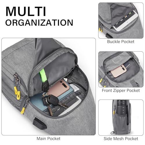 Bolso bandolera con puerto de carga USB, gris claro - Imagen 3 de 7