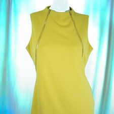 CALVIN KLEIN Yellow Lime Solid Gold Zippers Rayon Blend Women Dress Size 12