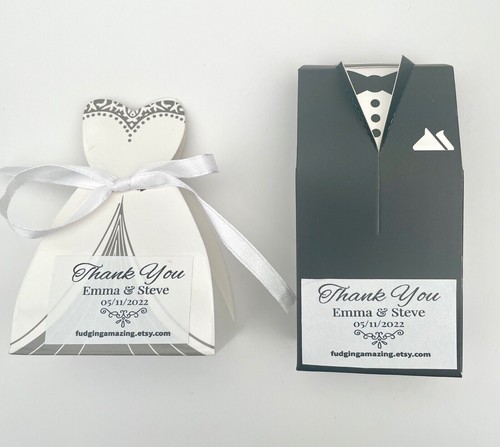 Wedding Favour Boxes With Pre Filled Homemade Fudge Bride & Groom Design - Picture 4 of 4