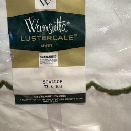 Wamsutta Lustercale Green Scallop Full Size Flat Bed Sheet 72" X 108" Vintage - Picture 2 of 6