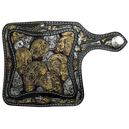 SKELETON SKULL CROSS GENUINE LEATHER BIKER ROCK WALLET NEW REAL COWHIDE CHAIN - Picture 7 of 7