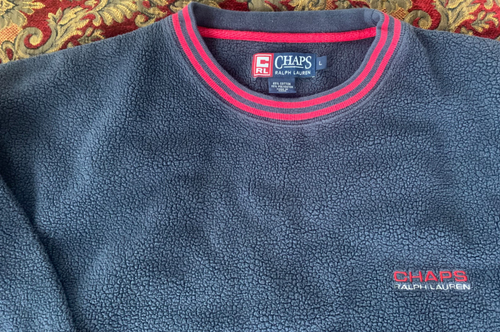 Chaps Ralph Lauren Pullover Sherpa Fleece Sweatshirt Men's L Navy Blue & Red - Picture 6 of 9