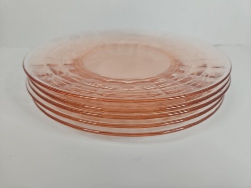 Anchor Hocking Block Optic Pink Depression Glass Salad Plates 8 1/4” Set Of 5