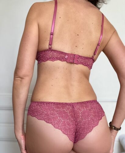 Womens Wire Free Wireless Padded Lace Triangle Bra Bralette and Panties Set - Picture 9 of 18