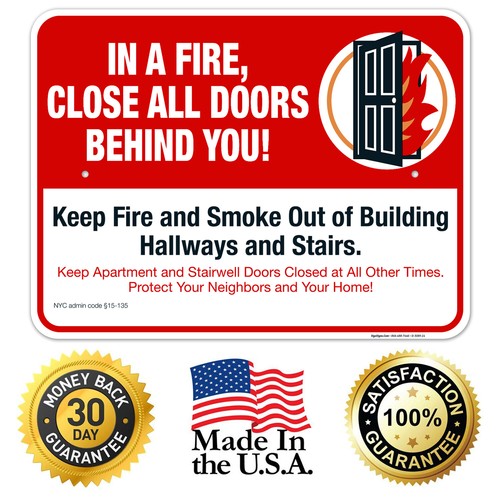 In A Fire Close All Doors Behind You Sign, Safety Sign, - Picture 42 of 78