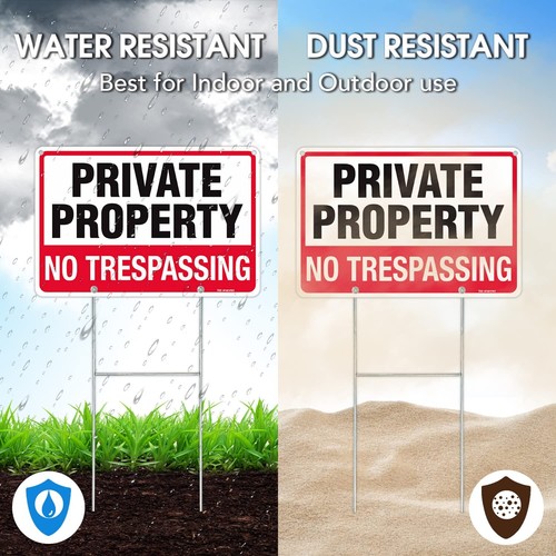 12x8 Inch Private Property Sign No Trespassing with Stakes for Yard Lawn - Picture 4 of 6