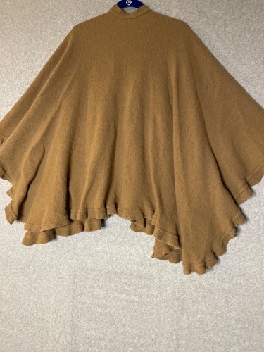 Dennis Basso Women Ruffle Poncho Shawl Wrap Wool Blend Brown Made In Italy OSFM - Picture 3 of 7