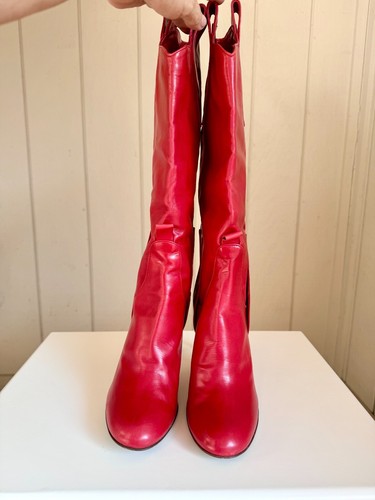 9 Red Alexander McQueen Italy Leather Stiletto High Heels Knee Boots - Picture 8 of 19