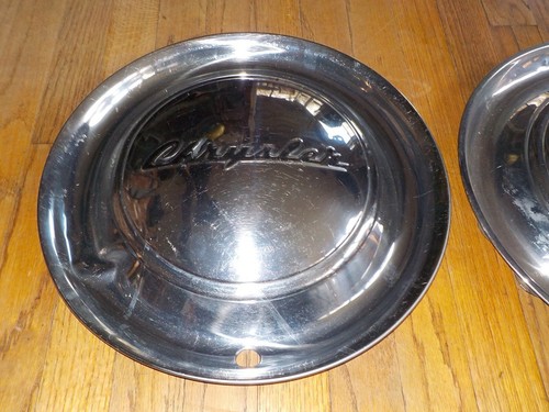 CHRYSLER Vintage 15" Domed Wheel Covers w/ black Chrysler Script WALL ART Decor - Picture 2 of 10