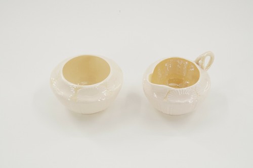 Belleek Ireland New Shell Lustre Creamer & Open Sugar Bowl, 6th Mark - Picture 2 of 8
