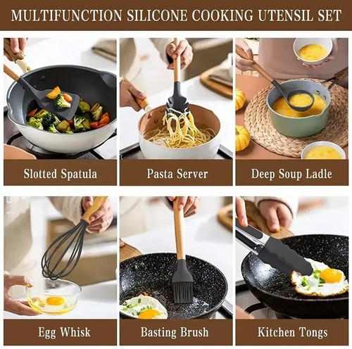 33 Pcs Kitchen Utensil Set Silicone Nonstick Spatula Turner Spoon Tools IN BLACK - Picture 5 of 7