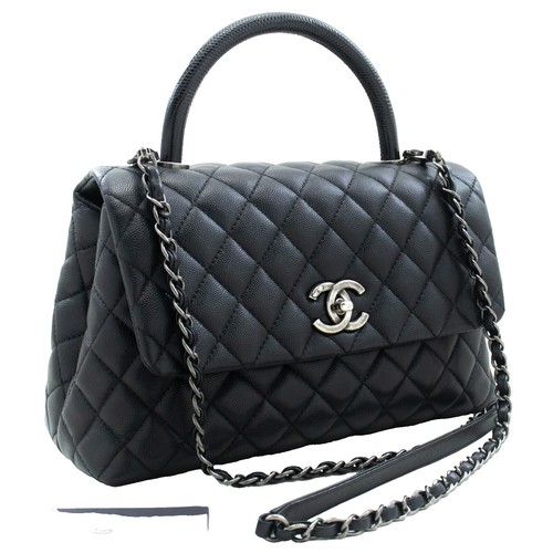 Chanel Black Calfskin Top Handle Handbag 182796 | eBay