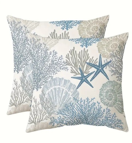 Ocean Themed, Beach Shell Coral and Starfish Pillow Cover,1pc,18x18 - Picture 4 of 4