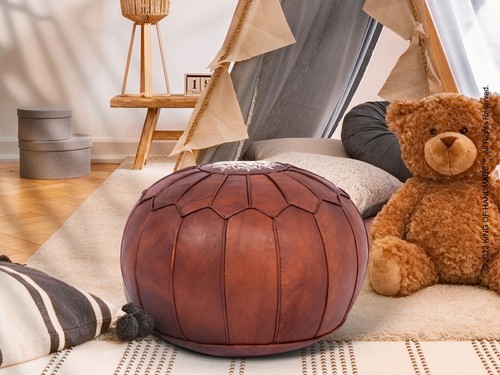 Foot Stool Cover Home Decor Braided living Room, Genuine Leather Boho Pouf - Picture 6 of 13