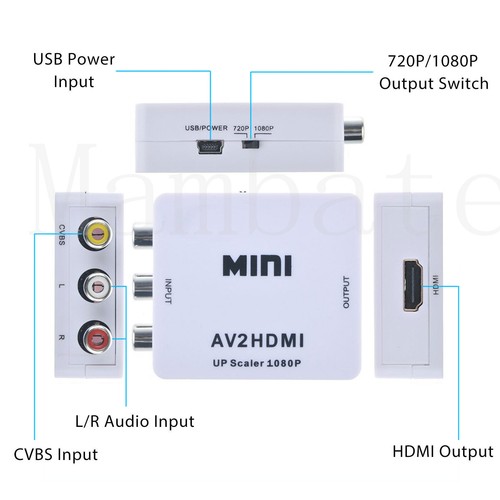 Mini Compuesto CVBS 3RCA AV a HDMI Video Convertidor Adaptador 720p 1080p Upscaler - Imagen 7 de 11