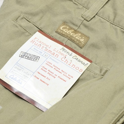 NEW Cabela's Men Huntsman Chino Pants Cotton Beige Size 44 Unhemmed Flannel Line - Picture 7 of 8