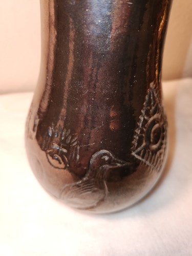 Black On Black Animal Incised Pottery Vase - Picture 5 of 7