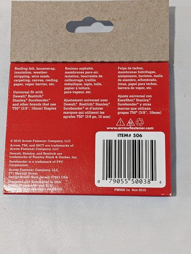 Arrow T50 3/8" Staples, 1 Pack of 1250 Count, Model 506 - Picture 5 of 5