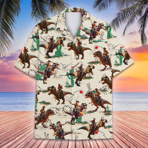 Western Cowboy Dinosaur Hawaiian Shirt Men Women Kid Youth, Retro Cowboy Men_s - Picture 1 of 11