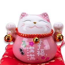 Glückskatze Maneki-neko Japanische Winkekatze als Spardose | Porzellan, 12 cm